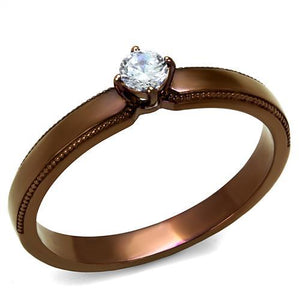 TK2621 - IP Coffee light Stainless Steel Ring with AAA Grade CZ  in Clear - Joyeria Lady