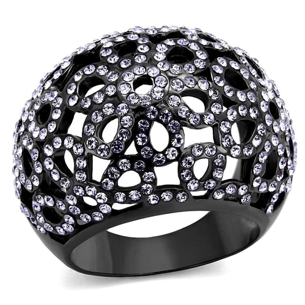 TK2642 - IP Light Black  (IP Gun) Stainless Steel Ring with Top Grade Crystal  in Tanzanite - Joyeria Lady