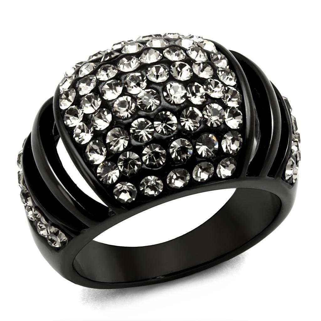 TK2643 - IP Black(Ion Plating) Stainless Steel Ring with Top Grade Crystal  in Hematite - Joyeria Lady