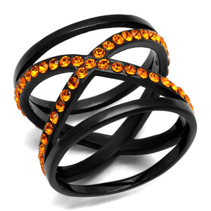 TK2645 - IP Black(Ion Plating) Stainless Steel Ring with Top Grade Crystal  in Orange - Joyeria Lady
