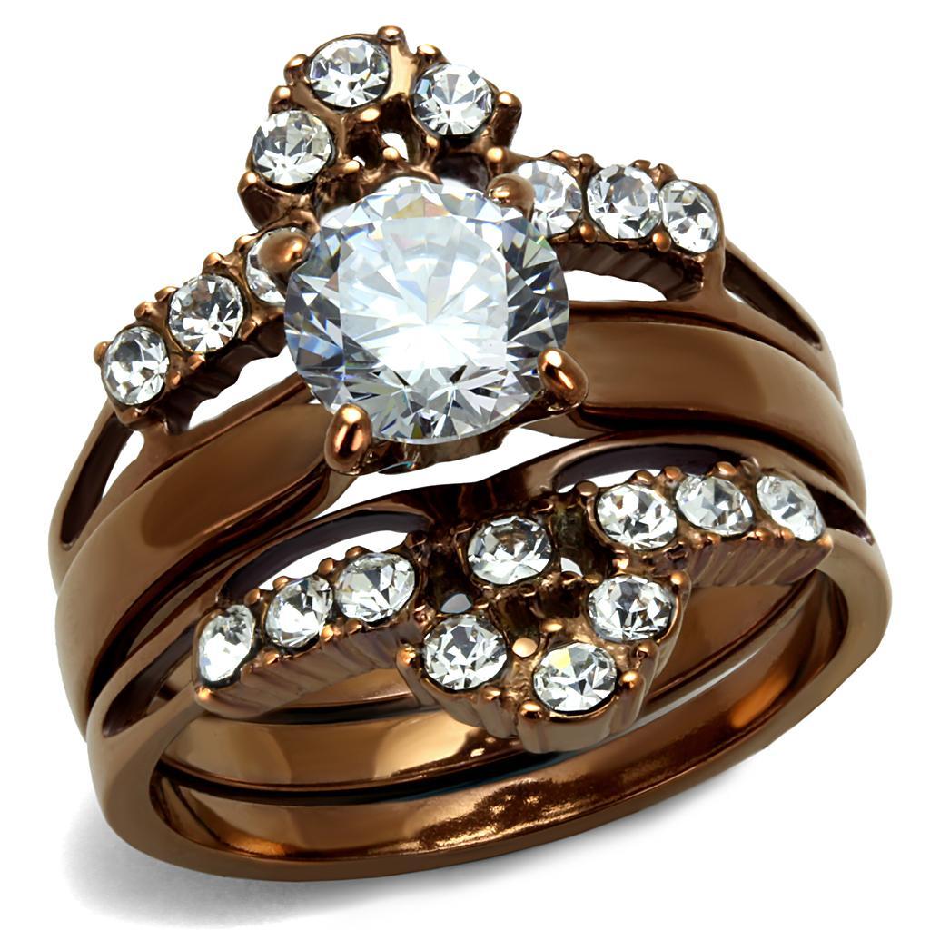TK2647 - IP Coffee light Stainless Steel Ring with AAA Grade CZ  in Clear - Joyeria Lady