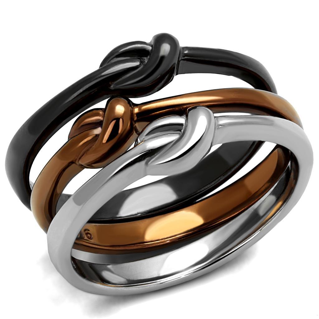 TK2648 - Three Tone IPï¼ˆIP Light Coffee & IP Light Black & High Polished) Stainless Steel Ring with No Stone - Joyeria Lady