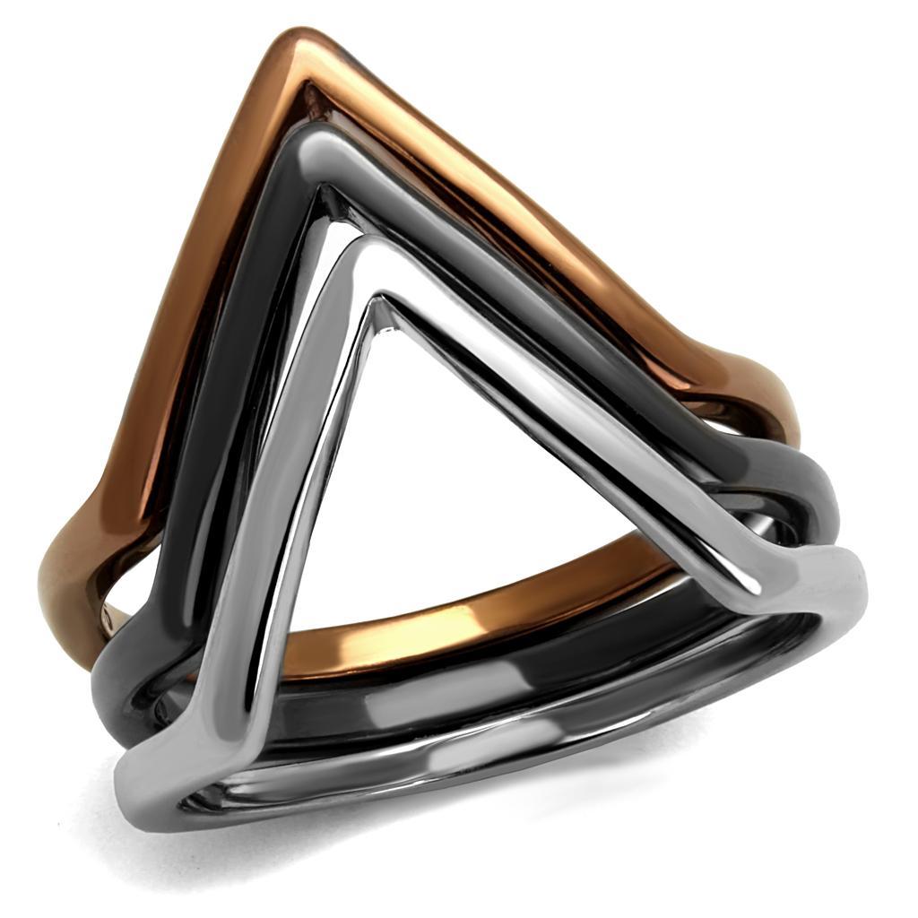 TK2649 - Three Tone IPï¼ˆIP Light Coffee & IP Light Black & High Polished) Stainless Steel Ring with No Stone - Joyeria Lady
