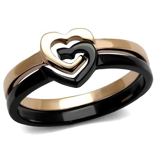 TK2650 - IP Rose Gold+ IP Black (Ion Plating) Stainless Steel Ring with No Stone - Joyeria Lady