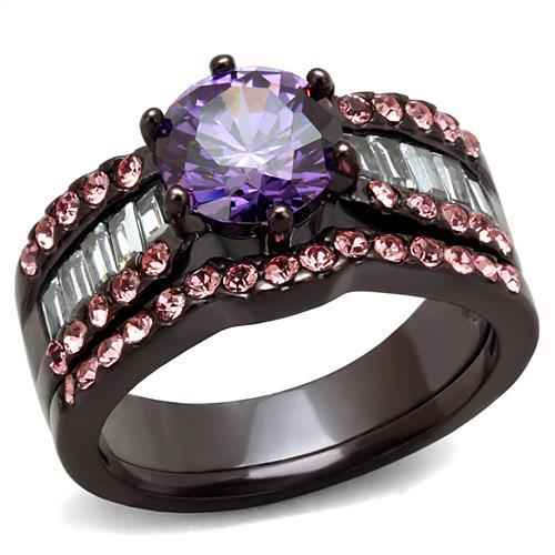 TK2652 IP Dark Brown (IP coffee) Stainless Steel Ring with AAA Grade CZ in Amethyst