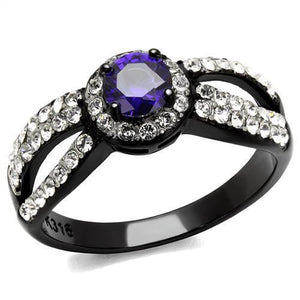 TK2653 - Two-Tone IP Black (Ion Plating) Stainless Steel Ring with AAA Grade CZ  in Tanzanite - Joyeria Lady