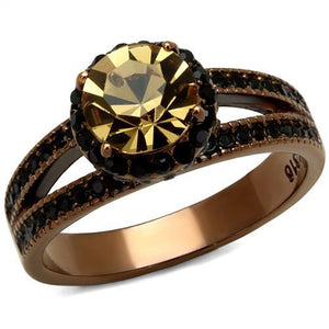 TK2654 - IP Coffee light Stainless Steel Ring with Top Grade Crystal  in Light Smoked - Joyeria Lady