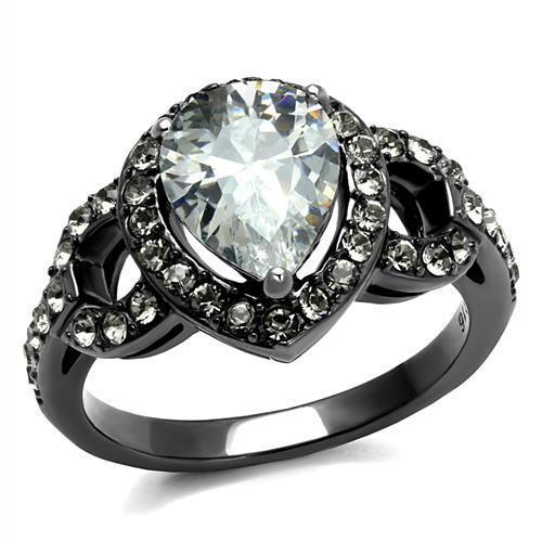 TK2655 - IP Light Black  (IP Gun) Stainless Steel Ring with AAA Grade CZ  in Clear - Joyeria Lady