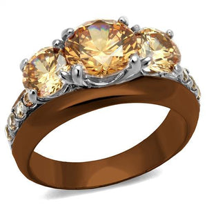 TK2656 - Two Tone IP Light Brown (IP Light coffee) Stainless Steel Ring with AAA Grade CZ  in Champagne - Joyeria Lady