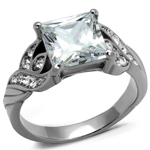 TK2657 - High polished (no plating) Stainless Steel Ring with AAA Grade CZ  in Clear - Joyeria Lady