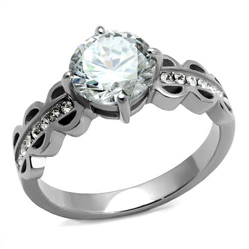 TK2658 - High polished (no plating) Stainless Steel Ring with AAA Grade CZ  in Clear - Joyeria Lady