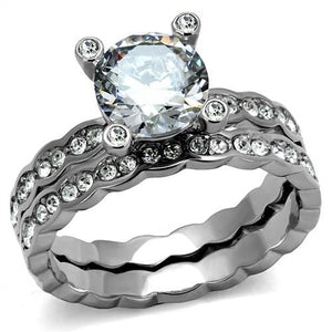 TK2659 - High polished (no plating) Stainless Steel Ring with AAA Grade CZ  in Clear - Joyeria Lady