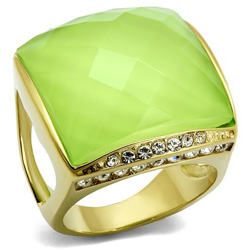 TK2661 - IP Gold(Ion Plating) Stainless Steel Ring with Synthetic Synthetic Stone in Apple Green color - Joyeria Lady
