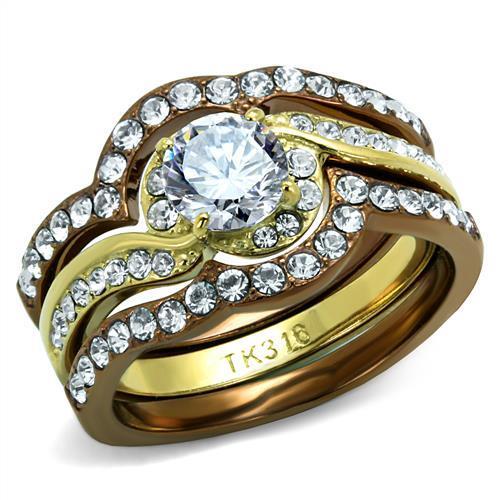 TK2669 - IP Gold & IP Light Brown (IP Light coffee) Stainless Steel Ring with AAA Grade CZ  in Clear - Joyeria Lady