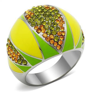 TK266 - High polished (no plating) Stainless Steel Ring with Top Grade Crystal  in Multi Color - Joyeria Lady