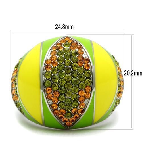 TK266 - High polished (no plating) Stainless Steel Ring with Top Grade Crystal  in Multi Color - Joyeria Lady