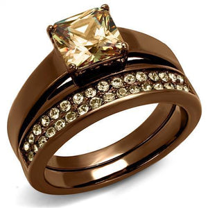 TK2670 - IP Coffee light Stainless Steel Ring with AAA Grade CZ  in Champagne - Joyeria Lady