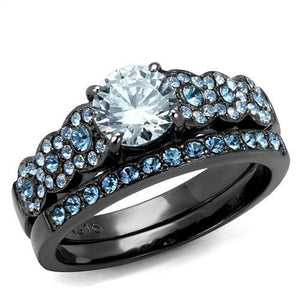 TK2671 - IP Light Black  (IP Gun) Stainless Steel Ring with AAA Grade CZ  in Clear - Joyeria Lady