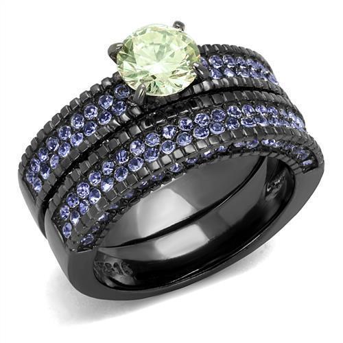 TK2672 - IP Light Black  (IP Gun) Stainless Steel Ring with AAA Grade CZ  in Apple Green color - Joyeria Lady