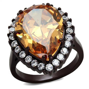 TK2675 - IP Dark Brown (IP coffee) Stainless Steel Ring with AAA Grade CZ  in Champagne - Joyeria Lady