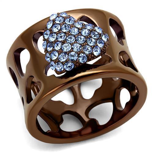 TK2676 - IP Coffee light Stainless Steel Ring with Top Grade Crystal  in Aquamarine - Joyeria Lady