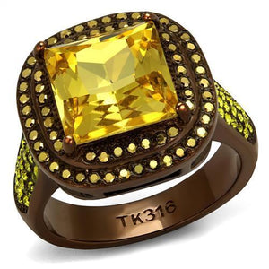 TK2677 - IP Coffee light Stainless Steel Ring with AAA Grade CZ  in Topaz - Joyeria Lady