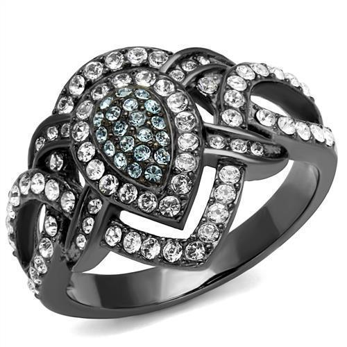 TK2679 - IP Light Black  (IP Gun) Stainless Steel Ring with Top Grade Crystal  in Multi Color - Joyeria Lady