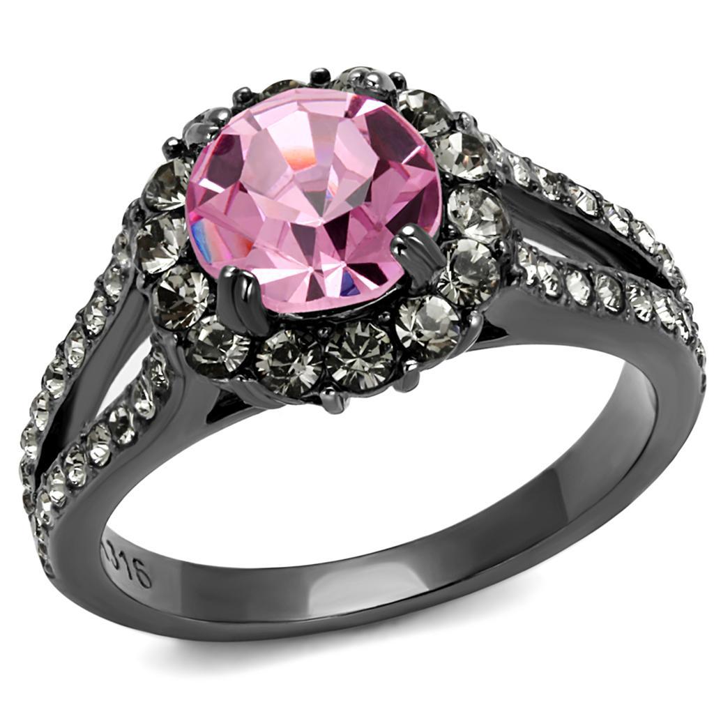 TK2680 - IP Light Black  (IP Gun) Stainless Steel Ring with Top Grade Crystal  in Light Rose - Joyeria Lady