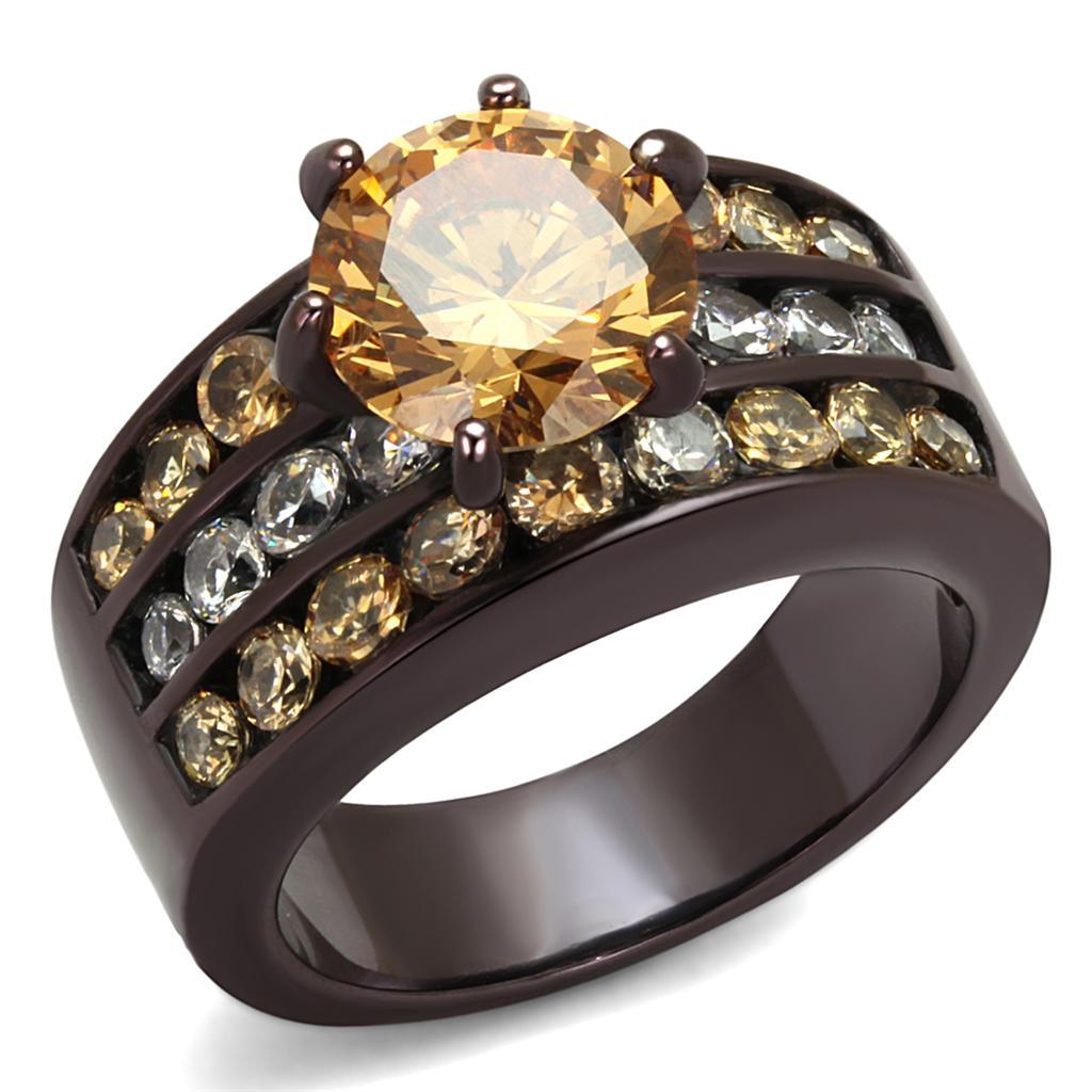 TK2681 - IP Dark Brown (IP coffee) Stainless Steel Ring with AAA Grade CZ  in Champagne - Joyeria Lady
