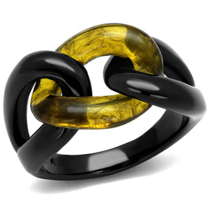 TK2682 - IP Black(Ion Plating) Stainless Steel Ring with Synthetic Synthetic Stone in Topaz - Joyeria Lady