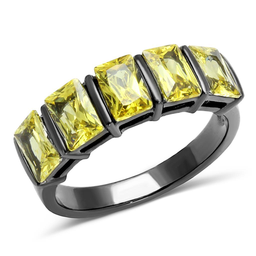 TK2683 - IP Light Black  (IP Gun) Stainless Steel Ring with AAA Grade CZ  in Topaz - Joyeria Lady