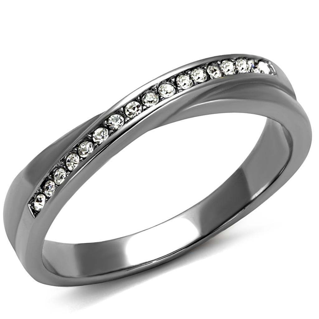 TK2684 - High polished (no plating) Stainless Steel Ring with Top Grade Crystal  in Clear - Joyeria Lady