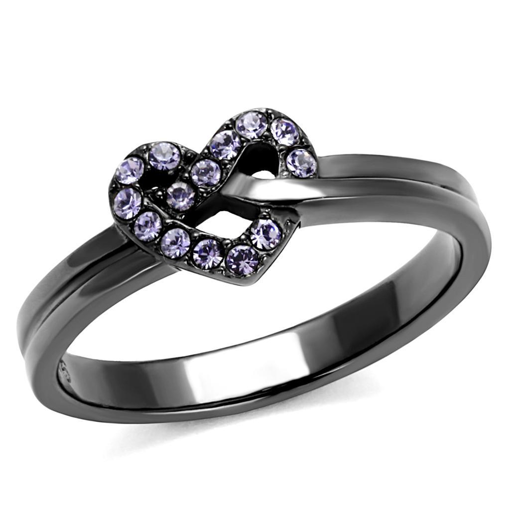 TK2685 - IP Light Black  (IP Gun) Stainless Steel Ring with Top Grade Crystal  in Light Amethyst - Joyeria Lady