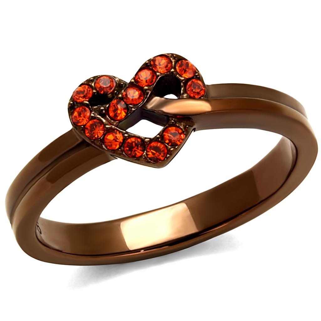 TK2686 - IP Coffee light Stainless Steel Ring with Top Grade Crystal  in Orange - Joyeria Lady