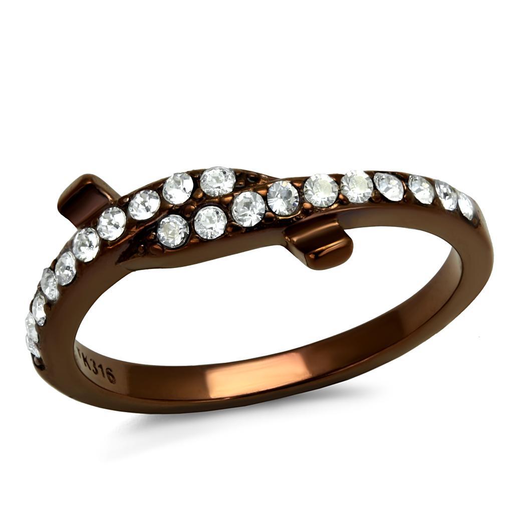 TK2687 - IP Coffee light Stainless Steel Ring with Top Grade Crystal  in Clear - Joyeria Lady