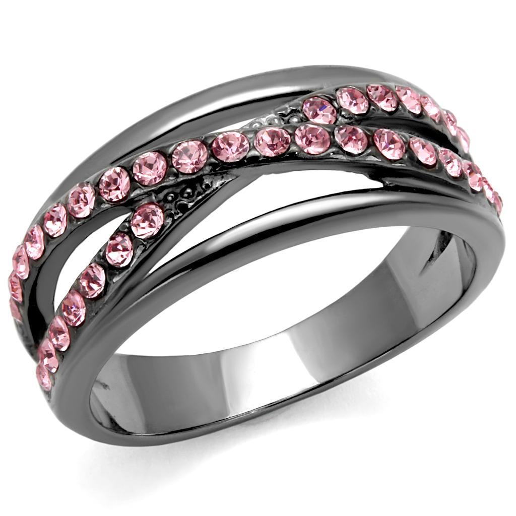 TK2688 - IP Light Black  (IP Gun) Stainless Steel Ring with Top Grade Crystal  in Light Peach - Joyeria Lady