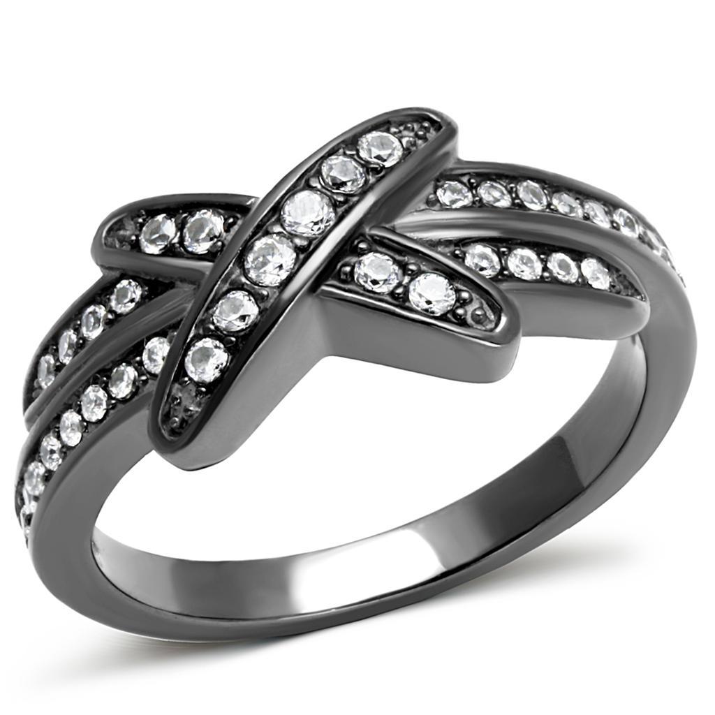 TK2689 - IP Light Black  (IP Gun) Stainless Steel Ring with AAA Grade CZ  in Clear - Joyeria Lady