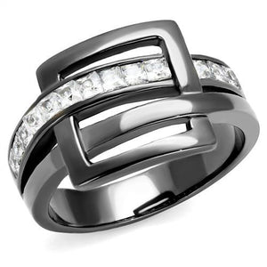 TK2690 - IP Light Black  (IP Gun) Stainless Steel Ring with AAA Grade CZ  in Clear - Joyeria Lady