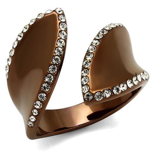 TK2691 - IP Coffee light Stainless Steel Ring with Top Grade Crystal  in Clear - Joyeria Lady