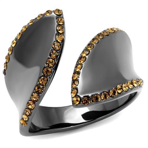 TK2692 - IP Light Black  (IP Gun) Stainless Steel Ring with Top Grade Crystal  in Smoked Quartz - Joyeria Lady
