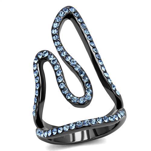 TK2695 - IP Light Black  (IP Gun) Stainless Steel Ring with Top Grade Crystal  in Aquamarine - Joyeria Lady