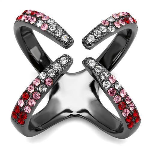 TK2696 - IP Light Black  (IP Gun) Stainless Steel Ring with Top Grade Crystal  in Multi Color - Joyeria Lady