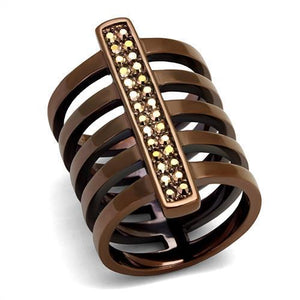 TK2697 - IP Coffee light Stainless Steel Ring with Top Grade Crystal  in Light Coffee - Joyeria Lady