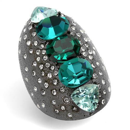 TK2698 - IP Light Black  (IP Gun) Stainless Steel Ring with Top Grade Crystal  in Multi Color - Joyeria Lady