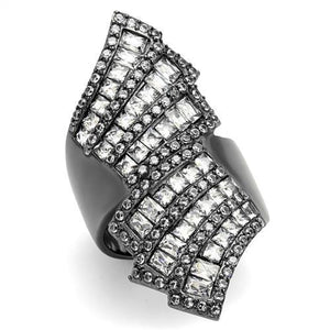 TK2699 - IP Light Black  (IP Gun) Stainless Steel Ring with AAA Grade CZ  in Clear - Joyeria Lady