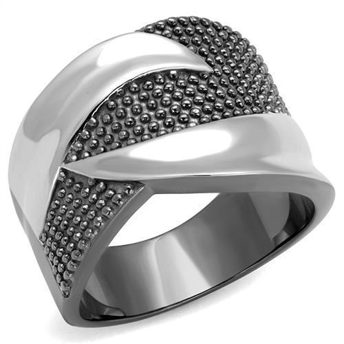 TK2700 - Two Tone IP Light Black (IP Gun) Stainless Steel Ring with No Stone - Joyeria Lady