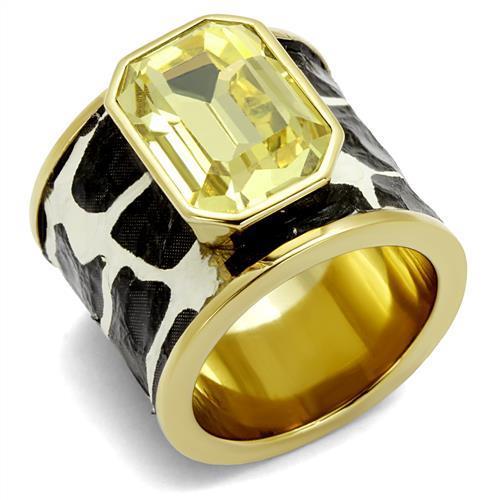 TK2701 - IP Gold(Ion Plating) Stainless Steel Ring with Top Grade Crystal  in Citrine Yellow - Joyeria Lady