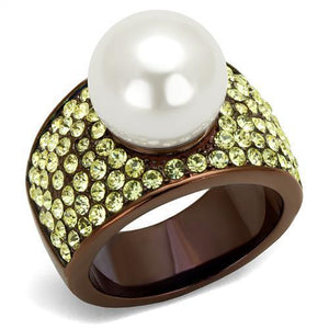TK2715 - IP Coffee light Stainless Steel Ring with Synthetic Pearl in White - Joyeria Lady