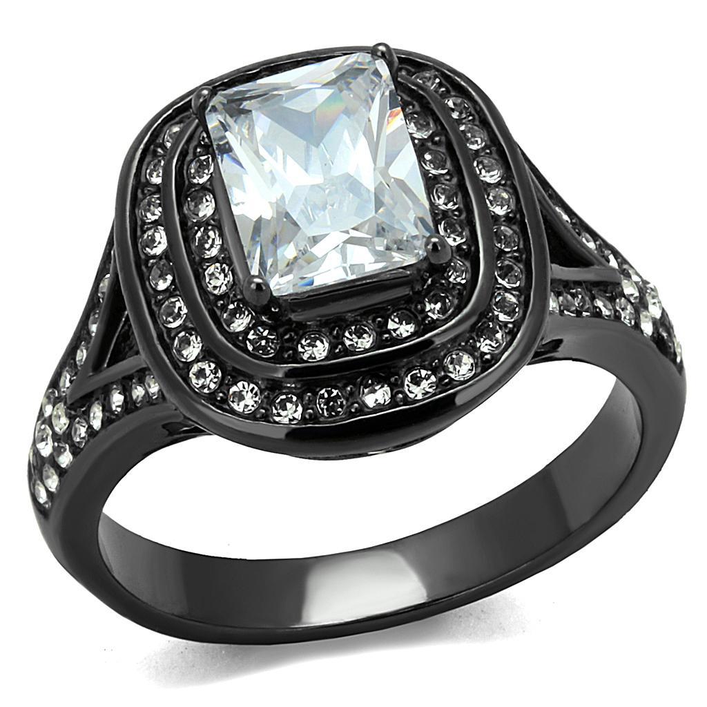 TK2731 - IP Light Black  (IP Gun) Stainless Steel Ring with AAA Grade CZ  in Clear - Joyeria Lady