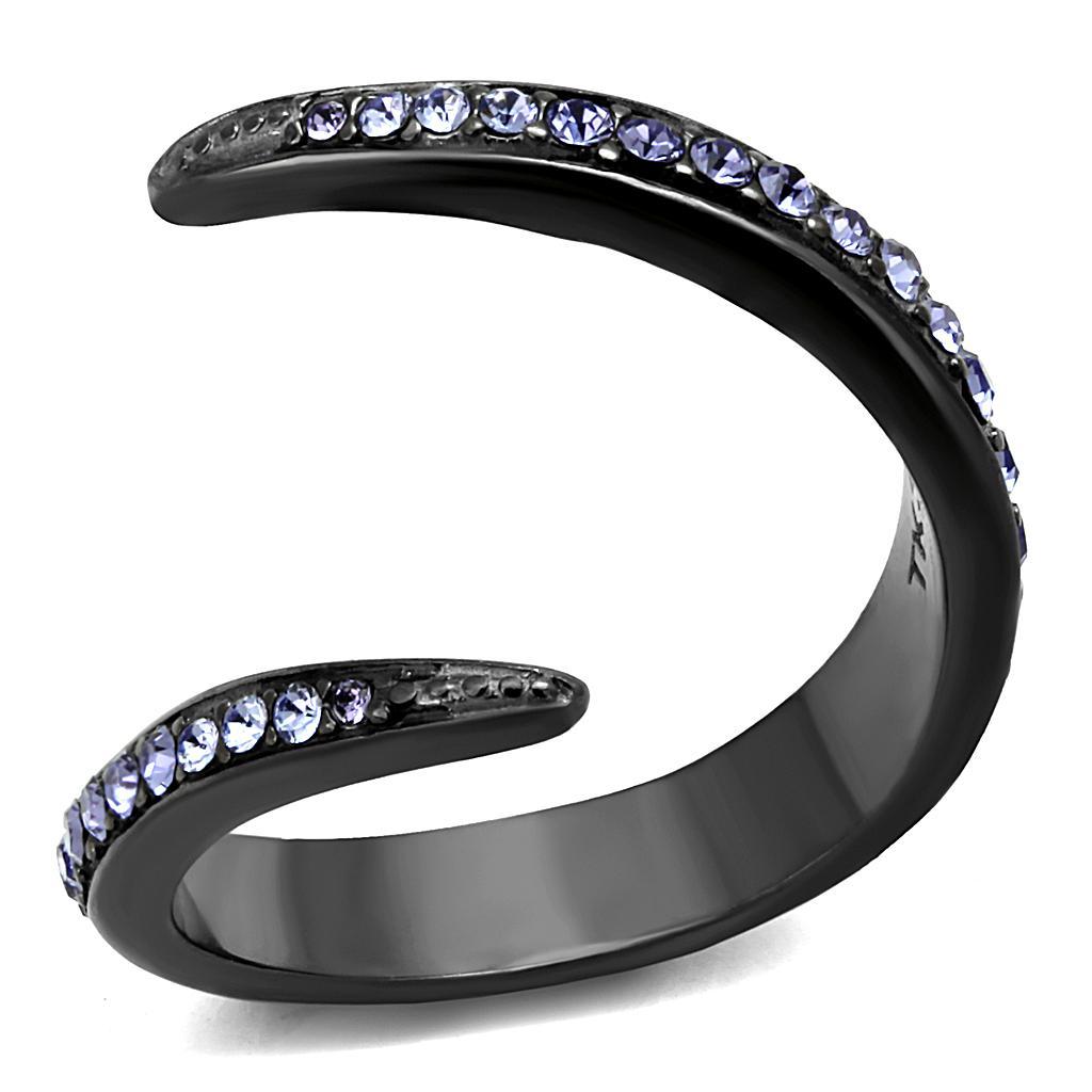 TK2732 - IP Light Black  (IP Gun) Stainless Steel Ring with Top Grade Crystal  in Tanzanite - Joyeria Lady